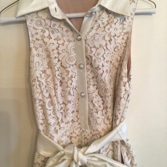 For Nordstrom by Eliza J Cream Lace Dress nude satin lining sz 2 - Picture 2 of 13